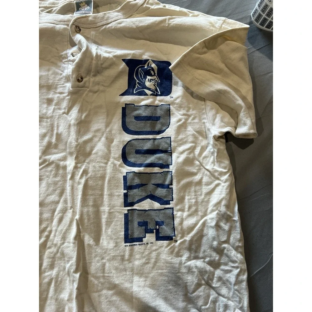 Vintage Anvil Duke Blue Devils‎ Shirt Button Made in USA Large Gray 1992